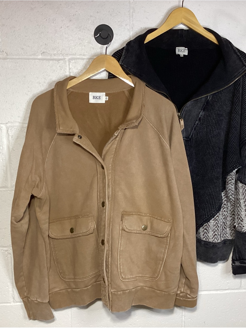 Lot of 2: BKE Bomber Jacket with Front Pockets and Distressed Sweatshirt